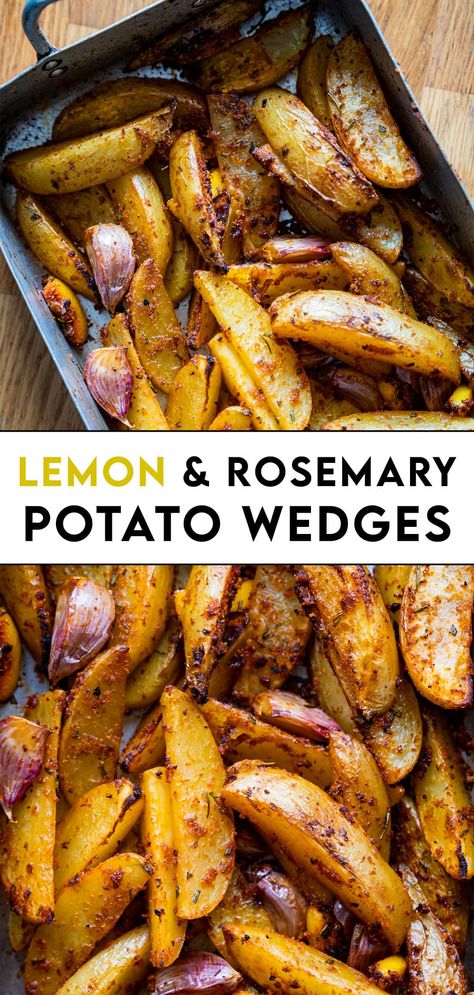 Autumn Potato Recipes, Rosemary Potato Wedges, Rosemary Lemon Potatoes, Baked Potato Wedges Recipe, Jubilee Party, Roasted Potato Wedges, Rosemary Recipes, Queens Jubilee, Vegetarian Mains