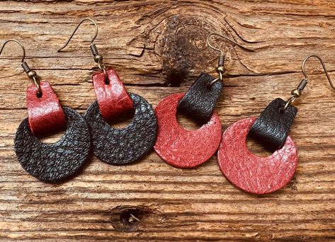 Excited to share this item from my #etsy shop: Folded leather earrings, circle Earrings, leather earrings for women, Every day lightweight earrings, San diego, march madness, team colors Leather Craft Earrings, Diy Leather Earrings Ideas, Red Leather Earrings, Wssu Rams, Leather Earrings Ideas, Leather Earrings Diy, Leather Jewelry Making, Denim Earrings, Handmade Leather Jewelry