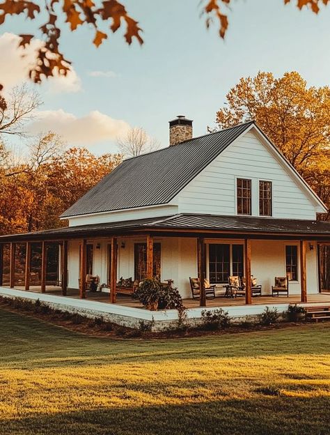 Vintage Barndominium, Vintage Barndominium Ideas, Cozy Barndominium, Barnodium Homes, Pond House, Barn Apartment, Wraparound Porch, Homestead House, Barn Style House Plans