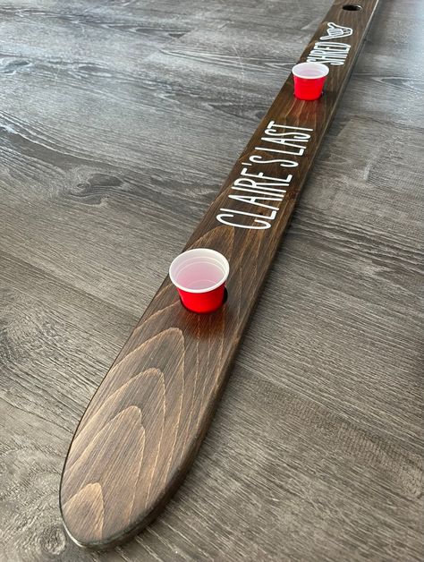 Ski Shot Board Diy, Diy Shot Ski, Shot Ski Design Ideas, Shotski Design Ideas, Shot Board, Shot Ski, Shot Glass Holder, Ski Board, Photo Gifts Diy