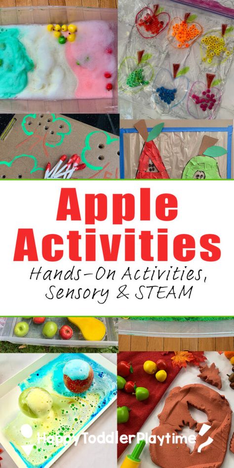 15 Awesome Apple Themed Activities for Toddlers & Preschoolers - Happy Toddler Playtime Toddler Apple Activities, Apple Activities For Kids, Apple Theme Activities, Preschool Apple Activities, Preschool Apple Theme, Fall Activities For Toddlers, Educational Toddler Activities, Sensory Play Ideas, September Activities