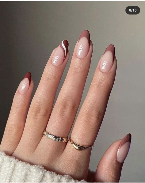 Nail Ideas Brown, Nude Sparkly Nails, Brown French Tip Nails, Brown French Tip, Brown French, French Manicures, Makeup Nails Designs, Beauty Hacks Nails, Formal Nails