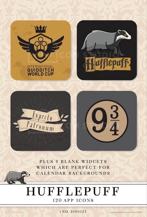 Themed Widgets, Yellow Widgets, Ios Organization, Harry Potter Iphone, Iphone Widgets, Hufflepuff Aesthetic, Hufflepuff House, Icon Ideas, Harry Potter Icons