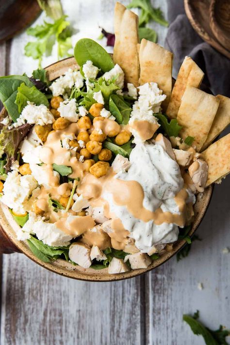 Chicken Tahini, Chicken Shawarma Salad, Chickpea Shawarma, Shawarma Salad, Quick Pasta Salad, Recipes With Cool Whip, Salad Greek, Seasoned Chickpeas, Packed Salad