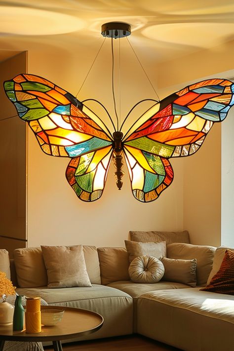 Transform your space into a realm of enchantment with stunning stained glass butterfly chandeliers. ✨ Illuminate your home with whimsical elegance and embrace the beauty of metamorphosis. #StainedGlass #HomeDecor #InteriorDesign #ButterflyChandelier #WhimsicalDecor Butterfly Stained Glass, Butterfly Chandeliers, Star Chandelier, Stained Glass Butterfly, Glass Butterfly, Lighting Guide, Whimsical Decor, Lighting Inspiration, Vintage Inspired Design