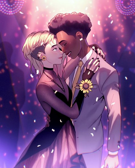 Miles X Gwen, Spider Gwen Art, Spiderman And Spider Gwen, Rewrite The Stars, Miles Spiderman, Into The Spider Verse, Miles Morales Spiderman, Spiderman Artwork, The Prom