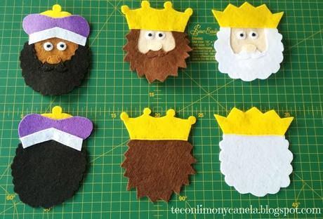 REYES MAGOS EN FIELTRO PARA EL ARBOL DE NAVIDAD 3 Kings Day Crafts, Roi Mage, Ideas Navideñas, Xmas Deco, Felt Quiet Books, Nativity Ornaments, Christmas School, Quiet Books, Finger Puppets