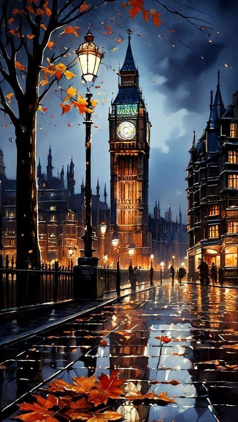 Big Ben Aesthetic, London Painting, Fall City, Best Nature Images, Cool Pictures For Wallpaper, London Places, Rainy Night, Pop Art Wallpaper, Art Gallery Wallpaper