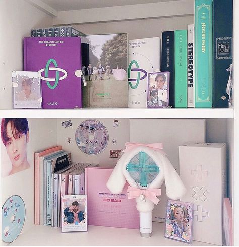 Kpop Shelves, Kpop Albums Shelf, Txt Photocards, Desk Arrangements, Txt Aesthetic, Kpop Collection, Escape Plan, Cute Room Ideas, Room Design Bedroom