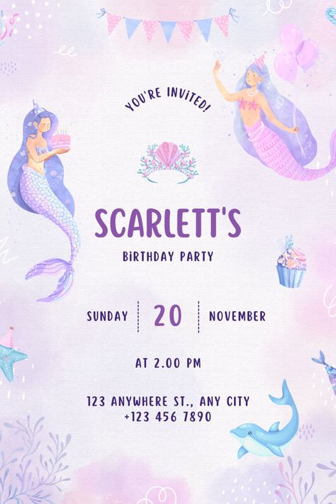 Mermaid Birthday Party Theme, Mermaid Party Invitations, Mermaid Birthday Party Invitations, Girls Birthday Party Themes, Mermaid Birthday Invitations, Mermaid Theme Party, Under The Sea Theme, Mermaid Theme, Sea Theme