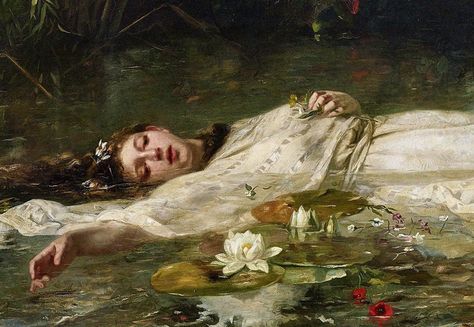 "Ophelia" by Friedrich Wilhelm Theodor Heyser. Friedrich Heyser, Ophelia Painting, Rage Art, Mysterious Art, Rennaissance Art, Academic Art, Historical Art, Old Paintings, Romantic Art