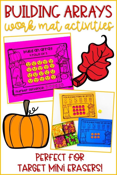 Classroom Halloween Games 3rd Grade, Fall Multiplication Craft, Arrays 3rd Grade, Fall Multiplication Activities, Halloween Multiplication Activities, Array Activities, Mini Eraser Activities, Arrays Activities, Halloween Multiplication