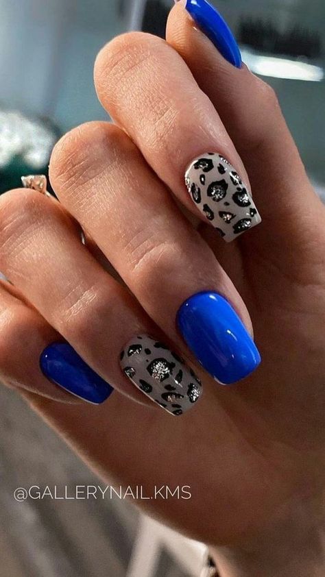 Bright Blue Nails, Bandana Nails, Cheetah Nail Designs, Bright Nail Art, Cheetah Nails, Spring Acrylic Nails, Nails Colors, Leopard Nails, Spring Nail