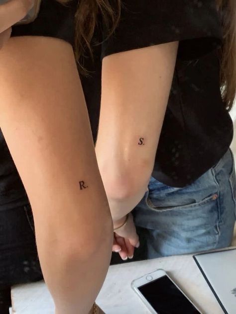 Small S Tattoo, Simple Date Tattoos, Fraction Tattoo, Minimal Matching Tattoos, Roommate Tattoos, Tiny Matching Tattoos Sisters, Boyfriend And Girlfriend Tattoos, S Letter Tattoo, Cute Initial Tattoos