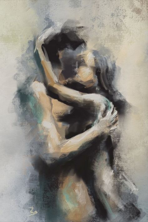 Nude Couple, Lovers Painting, Couple Embracing, Romantic Artwork, Couple Painting, Romance Art, Romantic Art, Human Art, Love Painting