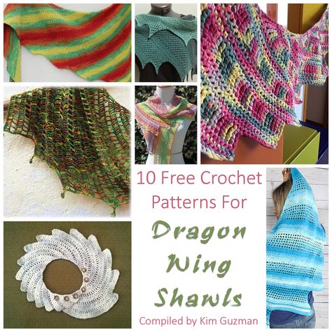 Link Blast: 10 Free Crochet Patterns for Dragon Wing Shawls Dragon Tail Crochet Pattern Free, Cowl Poncho, Dragon Wing, Crochet Dragon Pattern, Crochet Cowls, Poncho Knitting Patterns, Dragon Tail, Jagged Edge, Crochet Shawl Pattern Free