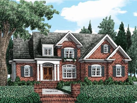 086H-0085: Traditioinal Two-Story House Plan for Family Living Long Double Vanity, Exterior Double Doors, Vaulted Family Room, Sims Builds, Two Story House Plans, Duplex House Plans, Brick Exterior, Save File, Traditional House Plan