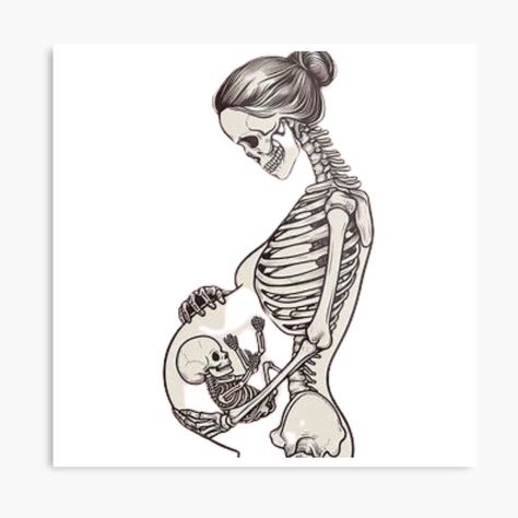 Get my art printed on awesome products. Support me at Redbubble #RBandME: https://www.redbubble.com/i/metal-print/Pregnant-Skeleton-by-RachelRebel/154034459.0JXQP?asc=u Pregnant Tattoo, Skeleton Romance, Alt Mom, Pregnant Art, Goth Mommy, Pregnancy Tattoo, Gothic Illustration, Baby Skull, Skeleton Baby