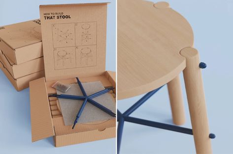 Meet the newest DIY flatpack stool that takes only 4 steps to assemble without any tools or hardware! - Yanko Design Cardboard Room Divider, Habitats Projects, Iron Furniture Design, Diy Stool, Space Saving Beds, Cnc Furniture, Flat Pack Furniture, Small Stool, Balcony Furniture