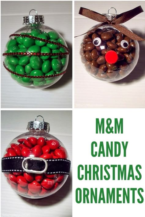 With a few supplies - and a little time - you can create your own M&M candy ornaments for your Christmas tree or around your home. #thecraftyblogstalker #diyornaments #diychristmas #christmasornaments Edible Ornaments, Christmas Candy Crafts, Caramel Candies, Peppermint Candies, Holiday Diy Projects, Ornament Craft, Candy Crafts, Simple Craft, Christmas Favors