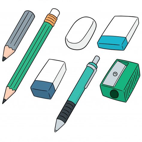 Vector set of pencil, eraser and pencil ... | Premium Vector #Freepik #vector #school #hand #line #cartoon Line Cartoon, School Vector, Drawing Accessories, Props Art, My Little Pony Drawing, Creative Activities For Kids, Pencil Eraser, Doodle Illustration, Pony Drawing