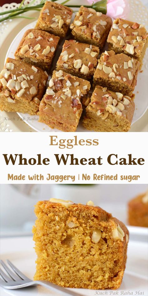 Wheat Jaggery Cake, Eggless Whole Wheat Cake Recipe, Jaggery Cake Recipe, Eggless Wheat Cake Recipe, Wheat Cake Recipes, Whole Wheat Cake Recipe, Cake Without Egg, Whole Wheat Cake, Jaggery Cake