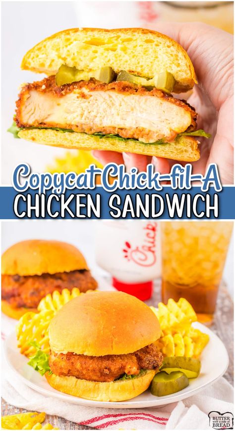 COPYCAT CHICK-FIL-A CHICKEN SANDWICH - Butter with a Side of Bread Best Chicken Sandwich, Smoked Meatloaf Recipe, Chick Fil A Recipe, Chick Fil A Sandwich, Copycat Chick Fil A, Homemade Bread Recipes Easy, Chicken Sandwich Recipes, Ham And Bean Soup, Chicken Sandwiches