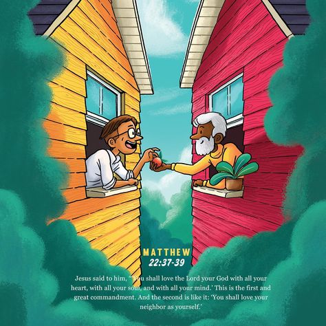 Love your neigbhour Matthew 22:37,39 NKJV Jesus said to him, "'You shall love the LORD your God with all your heart, with all your soul, and with all your mind.' And the second is like it: 'You shall love your neighbor as yourself.' #neigbhour #love Love The Lord With All Your Heart, Loving Your Neighbor, Love Your Neighbor As Yourself, Spiritually Healthy, Matthew 22, Matthew 22 37, Christian Comics, Love Your Neighbor, Christian Motivational Quotes