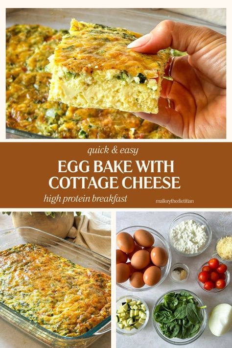 This easy egg bake with cottage cheese is a variation of an egg breakfast casserole that’s so delicious and nutritious! 😊 It’s ready in 30 minutes & perfect to meal prep or serve to a crowd at your next brunch! A combo of eggs & veggies with cottage cheese for more protein and to make it fluffy. Click to make this healthy breakfast egg bake recipe & follow for nutritious recipes from a dietitian from budget friendly meals to high-protein breakfasts! Gluten-free, vegetarian breakfast recipe. Low Formal Breakfast, Healthy Meal Prep Breakfast High Protein, Keto Cottage Cheese Egg Bake, Egg Bake Casserole With Cottage Cheese, Healthy Breakfast On A Budget, Cottage Cheese Scrambled Eggs Healthy, Macro Friendly Egg Bake, Breakfast Ideas Macro Friendly, Weight Watchers Brunch Recipes