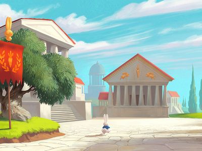 The white Rabbit travels to Rome Scenery Reference, Concept Painting, Game Art Environment, Hero Games, 2d Game Art, The White Rabbit, Color Script, City Background, Game Environment