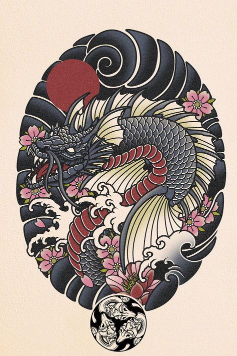 Bakunawa Drawing, Bakunawa Dragon, Bakunawa Tattoo, Philippines Tattoo, Filipino Tattoos, Filipino Art, Japanese Dragon Tattoos, Dragon Tattoos, Japanese Art Prints