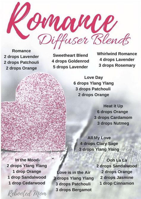 Romance Diffuser Blends Young Living Essential Oils Valentines Day Member Number #3309848 Doterra Essential Oils Recipes, Essential Oil Diffuser Blends Recipes, Young Living Essential Oils Recipes, Essential Oils Guide, Essential Oil Diffuser Recipes, Oil Diffuser Recipes, Essential Oil Blends Recipes, Essential Oil Mixes, Patchouli Essential Oil