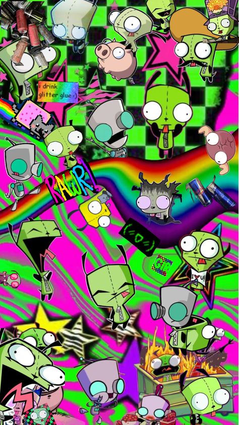 Scene, Invader Zim GIR Gir From Invader Zim Wallpaper, Scene Invader Zim, Gir Invader Zim Aesthetic, Invader Zim Aesthetic, Gir From Invader Zim, Scene Pfp, Invader Zim Gir, Really Cool Wallpapers, Zim Gir