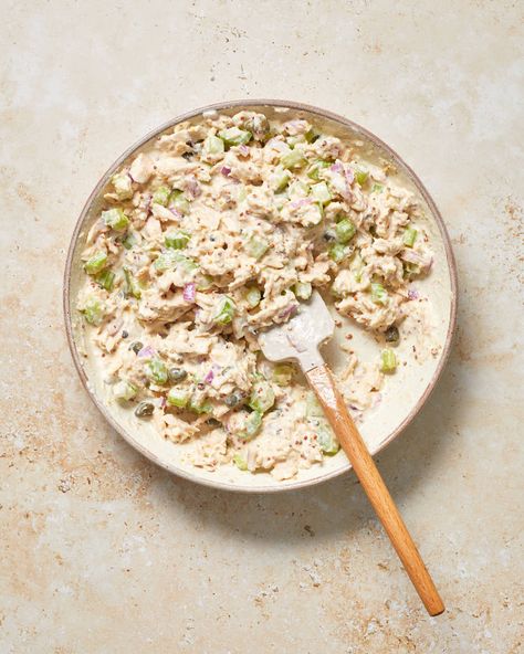 Tuna Salad Without Mayo or Yogurt - Crumb Top Baking Dairy Free Tuna Salad, Tuna Salad Without Mayo, Albacore Tuna, Tuna Salad Recipe, Red Onion Relish, Onion Relish, Mashed Avocado, Pickled Red Onions, Crumb Topping