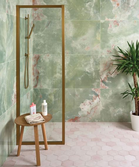 Porcelain Tile Bathroom, Small Bathroom With Shower, Tile Trends, The Tile Shop, Bathroom Trends, Bad Design, Green Bathroom, The Shower, Green Marble