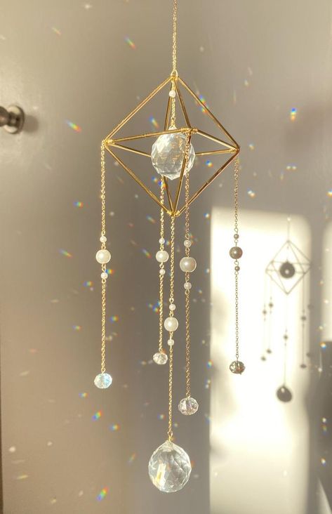 Aesthetic Bohemian Crystal Suncatcher with  crystal prism ornaments creating rainbow lights, aesthetic bedroom window hanging decor, Boho room decor, Bohemian style home home decor, Car hanging decor rainbow maker Chalet Bedroom, Crystal Mobile, Crystal Decorations, Window Hanger, Crystal Holder, Deco Nature, Rainbow Maker, Crystal Suncatchers, Crystals In The Home