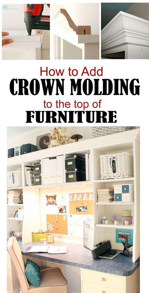 Adding Crown Molding to the Top of Bookcases - Remodelando la Casa How To Add Crown Molding To Bookcase, Diy Bookcases, Ikea Bookshelf, Molding Ideas, Bookcase Diy, Crown Moldings, Diy Furniture Bedroom, Crown Moulding, Furniture Trends