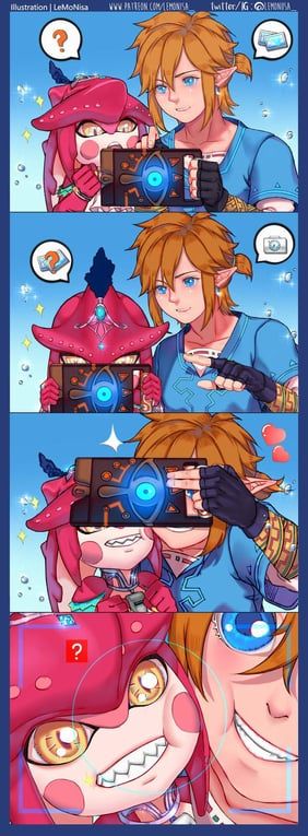 Legend Of Zelda Link X Sidon, Prince Sidon X Link Kiss, Zelda Sidon, Link Sidon, Sidon Zelda, Sheikah Slate, Leona League Of Legends, Prince Sidon, Botw Zelda