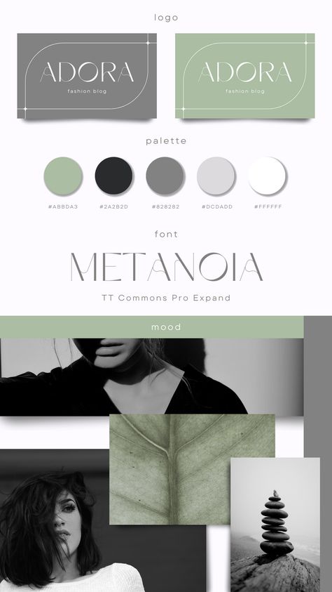 Sage Green Branding Color Palette, Sage Green Branding, Sage Branding, Green Brand Identity, Rose Branding, Minimalist Moodboard, Grey Branding, Minimal Moodboard, Moodboard Branding