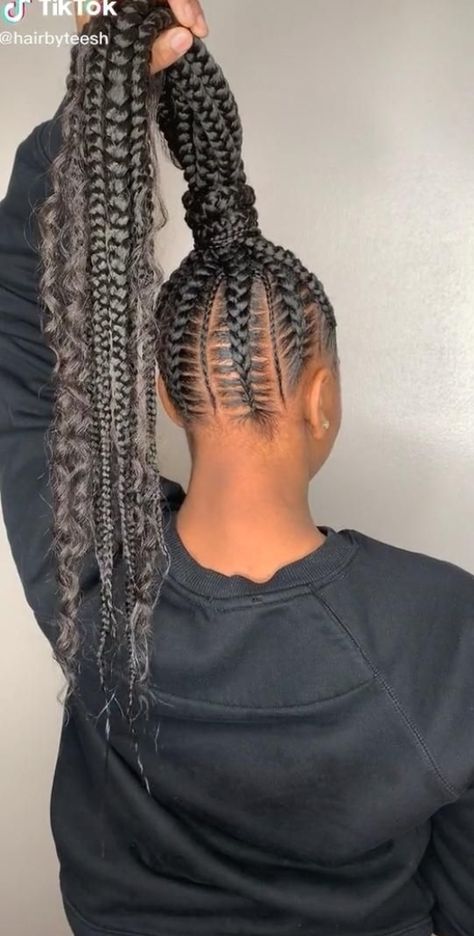 June 8, 2021 - Feed in braids also known as Ghana braids involves plaiting one’s hair first then gradually feeding in synthetic hair near the roots bit by bit tillIn this post we selected 24 gorgeous feed in braids hairstyles that you will love. Without wasting much time let's check them out. #hairstyleideas #easyhairstyle #hairdesign Cornrow Straight Up Hairstyles For Black Women, Stitch Braids Cornrow Ponytail, Ponytail Cornrows Braids For Black Women, Updo Stitch Braids, Braided Hairstyles Straight Up, Straight Ups Braids, Braid Ponytail For Black Women Updo, Updo Braids For Black Hair Ponytail, Thick Cornrow Hairstyles