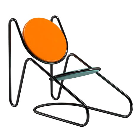 The dynamism and sculptural character defining this recliner make it a superb piece for eclectic decors rich in retro aesthetic references. The orange and light-blue disks - serving as backrest and seat, respectively - are held in place by a single, continuous steel tube lacquered in black and intricately bent to impeccably serve its structural function. Design Chair, Metal Chair, Retro Futuristic Furniture, Bauhaus Chair Design, Space Age Industrial Design, Retro Futuristic Table, Retrofuturism Product Design, Retro Futurism Lamp, Ivory Chair