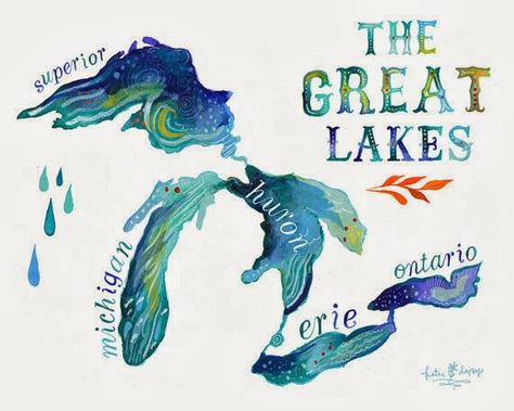 Bathroom Sneak Peek and Artwork Ideas! Lake Huron Ontario, Katie Daisy, The Great Lakes, Lake Huron, Watercolor Map, Watercolor Wall, Tableau Art, Acrylic Artwork, Watercolor Walls