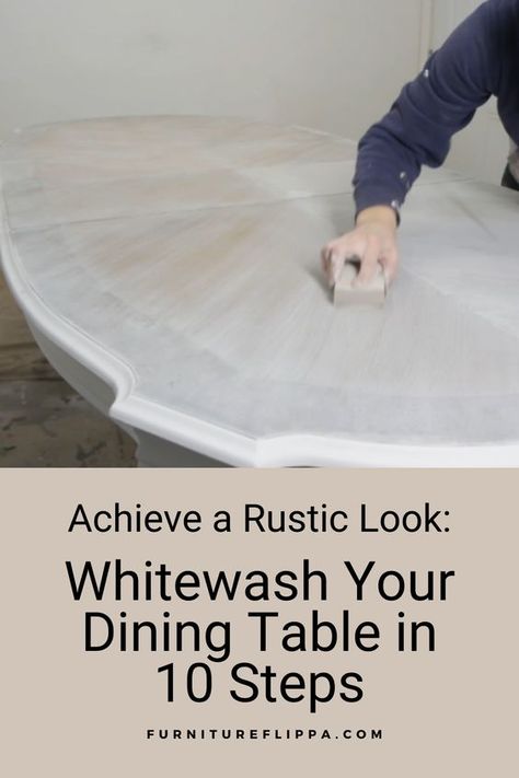 Whitewashing a dining table has never been easier! With our 10 straightforward steps, you can create a stunning, vintage-inspired piece. Perfect for those looking to add a touch of rustic charm to their home. Limewash Table Makeover, Whitewash Table Diy, How Do You White Wash Wood, White Washing Dining Table, Paint Table To Look Like Wood, Whitewash Dining Table Diy, Whitewash Table Top, Whitewash Oak Table, Lime Wash Table