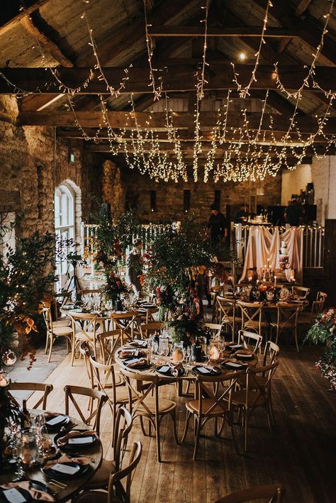 Rustic fairy lit wedding venue at Askham Hall for autumn thtmed wedding with tree centerpieces Wedding With Fairy Lights, Autumn Themed Wedding, Wedding Venue Rustic, Aurora Wedding, Vintage Photo Booths, Best Barns, Tree Centerpieces, Rustic Autumn, Curated Wedding