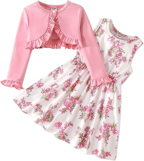 Outside Birthday Party, Toddler Girl Dresses Summer, Dress And Cardigan, Baby Dress Set, Children's Dresses, Body Con Dress Outfit, Girls Floral Dress, Baby Dress Design, Cardigan Set