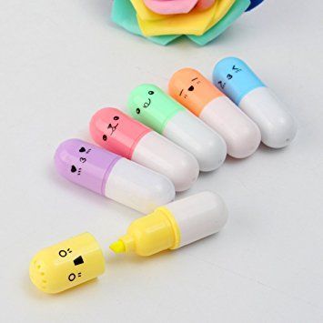 CoCocina 6pcs Mini Pill Shaped Highlighter Pens Writing Cute Marker Pen Stationery School Office Supplie Pastel Highlighters, Pastel Highlighter, Pens Writing, Best Highlighter, Highlighter Set, Kawaii Pens, Korean Stationery, Stationery School, Highlighter Pen