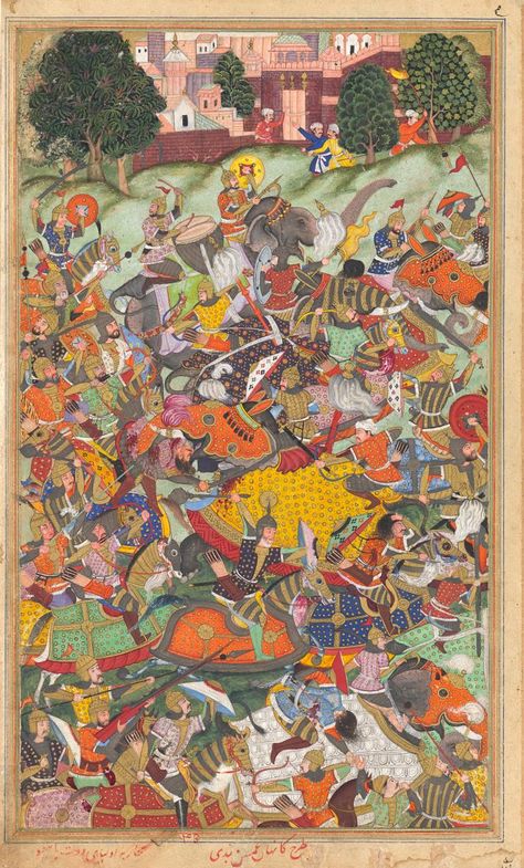 Mughal painting under Akbar: the Melbourne Hamza-nama and Akbar-nama paintings | NGV Battle Of Panipat, Mughal Emperor, Indian History Facts, Mughal Paintings, Persian Miniature, Mughal Empire, Ancient Technology, History Of India, History Images