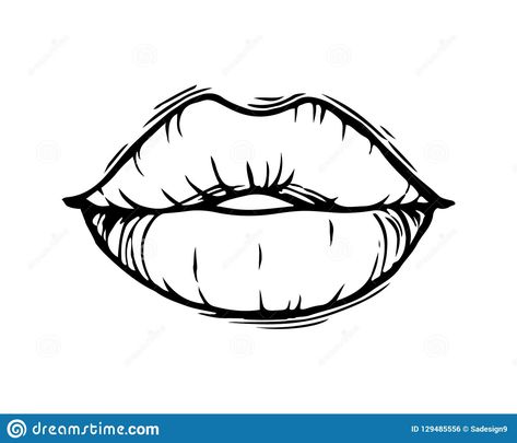 Lips Drawing Tattoo, Lip Outline Drawing, Female Lips Drawing, Lips To Draw, Lips Line Drawing, Female Lip Drawing, Lips Drawings, Lips Outline, Lips Draw