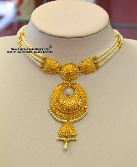 Bengali Jewellery Design, Gold Pearl Choker Bengali, Pearl Sitahar Design Gold, Moti Necklace Design In Gold, Gold Moti Necklace, Gold Sitahar Design, Pearl Gold Necklace Indian, Bengali Gold Jewellery, Gold Choker Necklace Indian