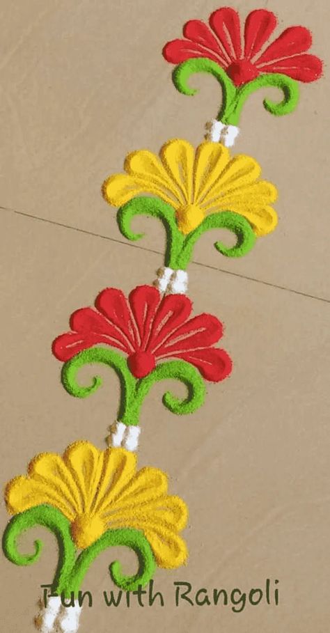 Vel Rangoli Design, Line Rangoli Design, Navaratri Rangoli Designs, Border Rangoli Designs, Rangoli Designs Simple Diwali, Easy Rangoli Designs Diwali, Rangoli Designs Latest, Indian Rangoli, Simple Rangoli Designs Images